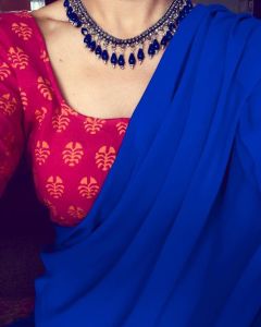 simple red blouse sleeve design with square neck